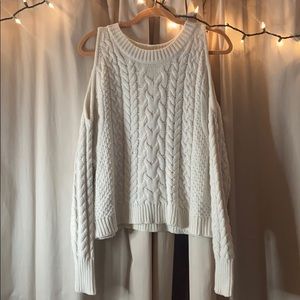 Aerie cold shoulder white knit sweater